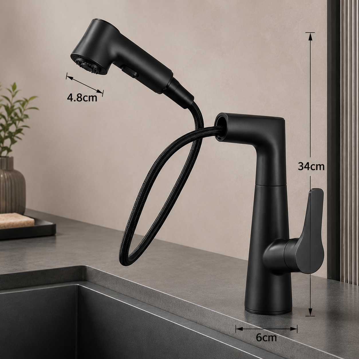 Matte Black Pull-Out Kitchen Faucet with Dual Water Modes & Flexible Spray Head