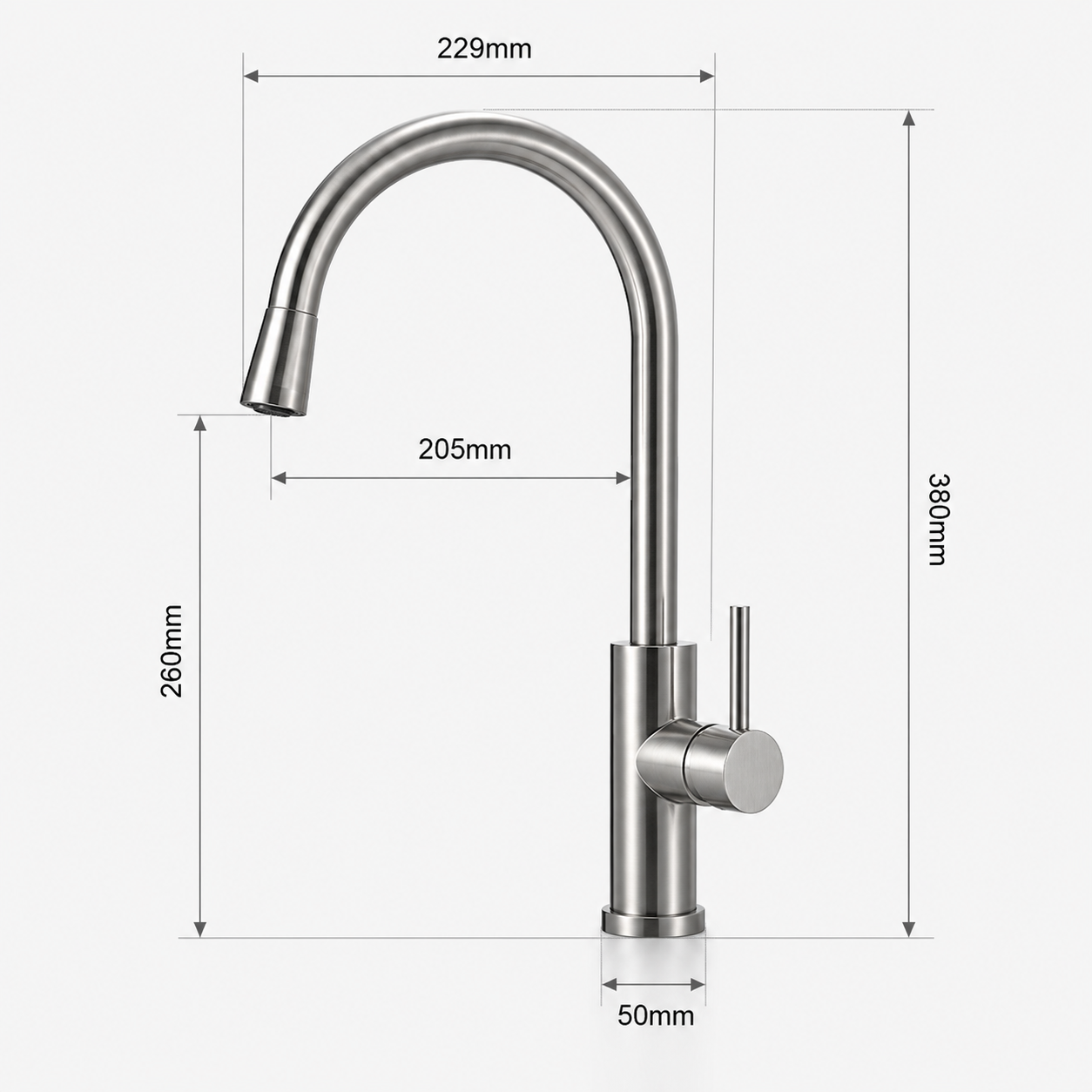 Brushed Stainless Steel Pull-Out Kitchen Faucet with High-Arc Swivel Spout