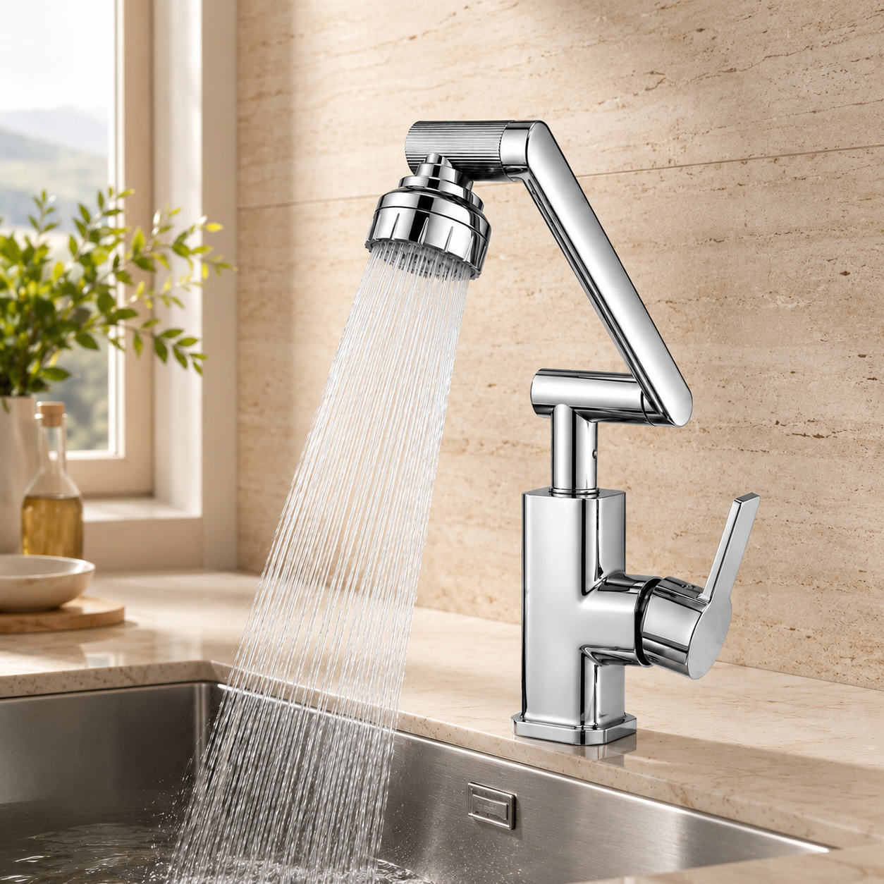 360° Rotating Dual-Mode Kitchen Faucet with Adjustable Spray Head