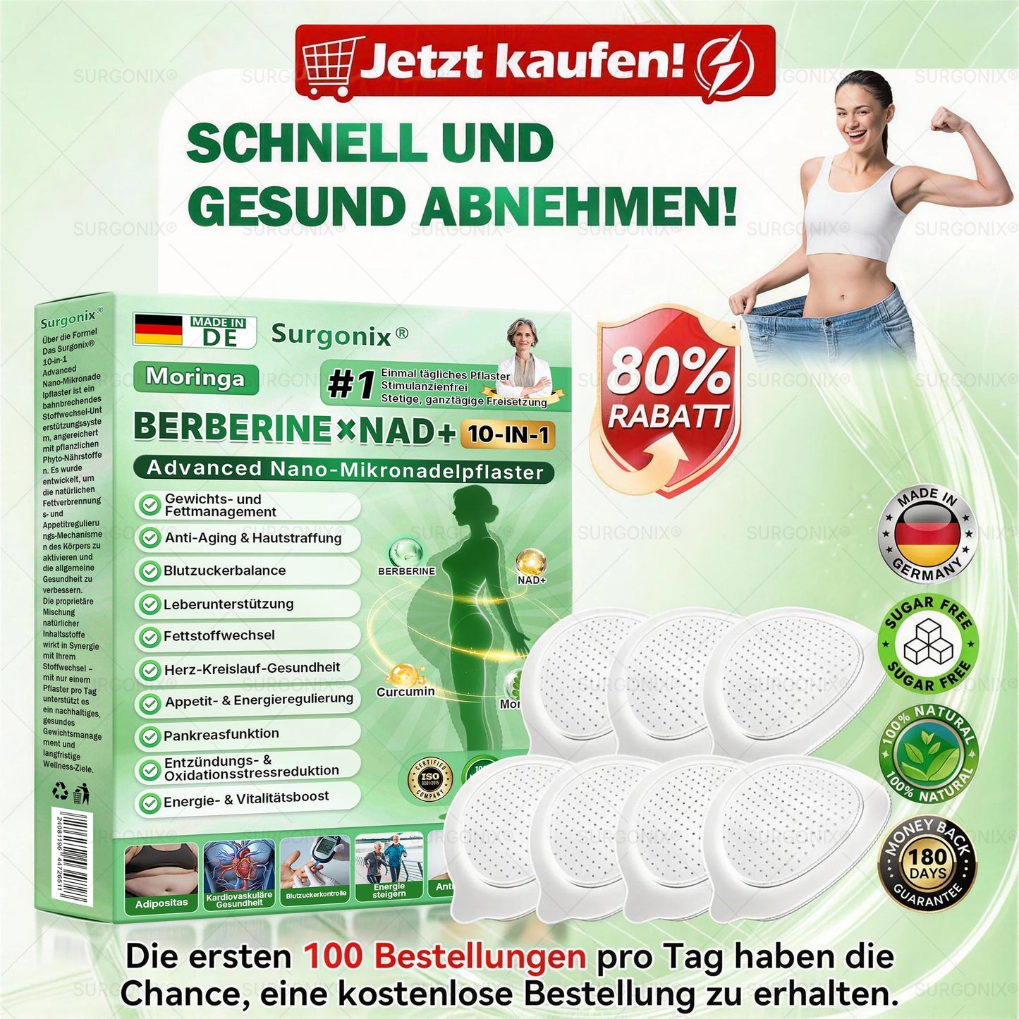 𝗢ffizieller Shop | 🇩🇪𝖲𝗎𝗋𝗀𝗈ᴎ𝗂𝗑® 𝗠𝗼𝗿𝗶𝗻𝗴a · 𝗕erberin ＆ NAD＋10-IN-1 𝗙ortschrittliches 𝗡ano-Mikronadel-𝑷𝒇𝒍𝒂𝒔𝒕𝒆𝒓 (1x täglich, sichtbare Veränderungen in 7 Tagen) 🥗 Für Adipositas, Herz-Kreislauf-Gesundheit, Diabetes, Schlafapnoe, Gelenkprobleme u.v.m