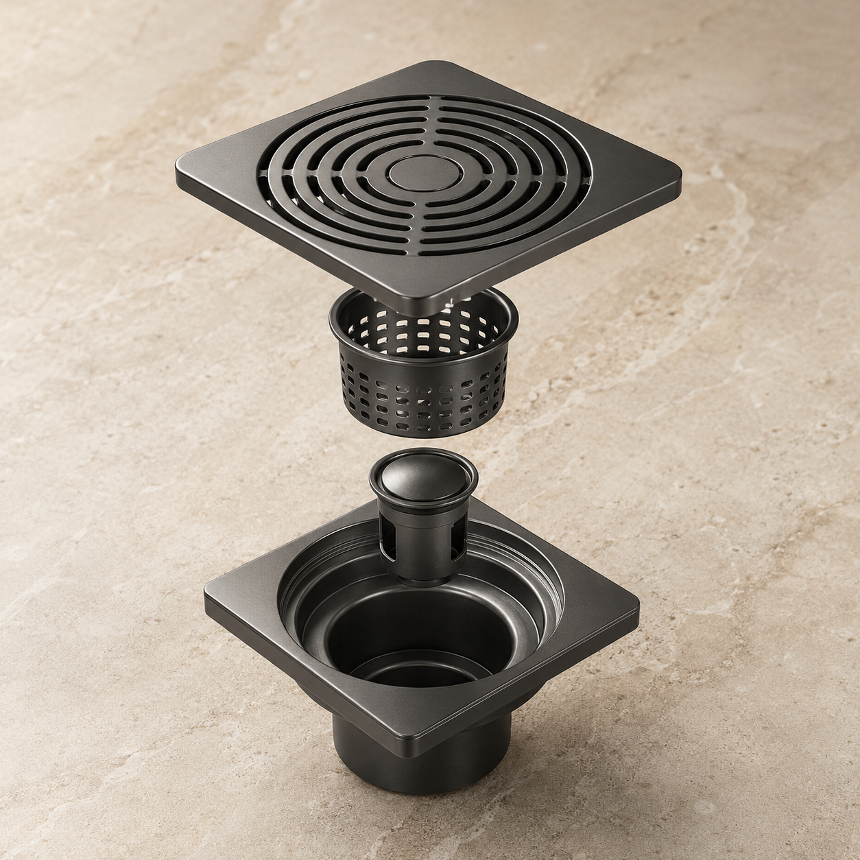 Premium Matte Black Linear Floor Drain – High-Speed Drainage System with Anti-Odor Core & Removable Strainer