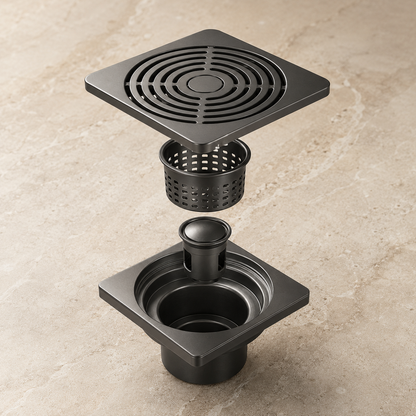 Premium Matte Black Linear Floor Drain – High-Speed Drainage System with Anti-Odor Core & Removable Strainer