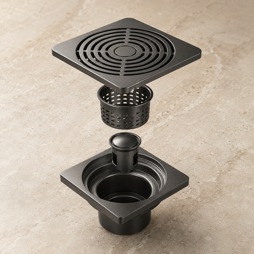 Premium Matte Black Linear Floor Drain – High-Speed Drainage System with Anti-Odor Core & Removable Strainer