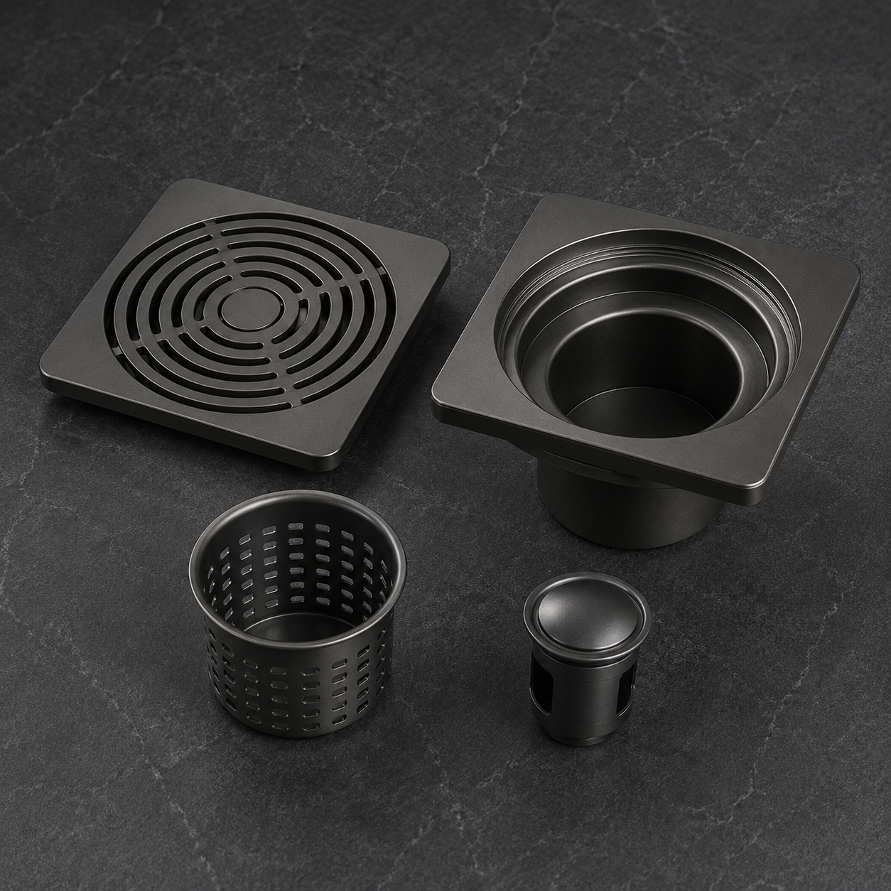Premium Matte Black Linear Floor Drain – High-Speed Drainage System with Anti-Odor Core & Removable Strainer
