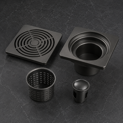 Premium Matte Black Linear Floor Drain – High-Speed Drainage System with Anti-Odor Core & Removable Strainer