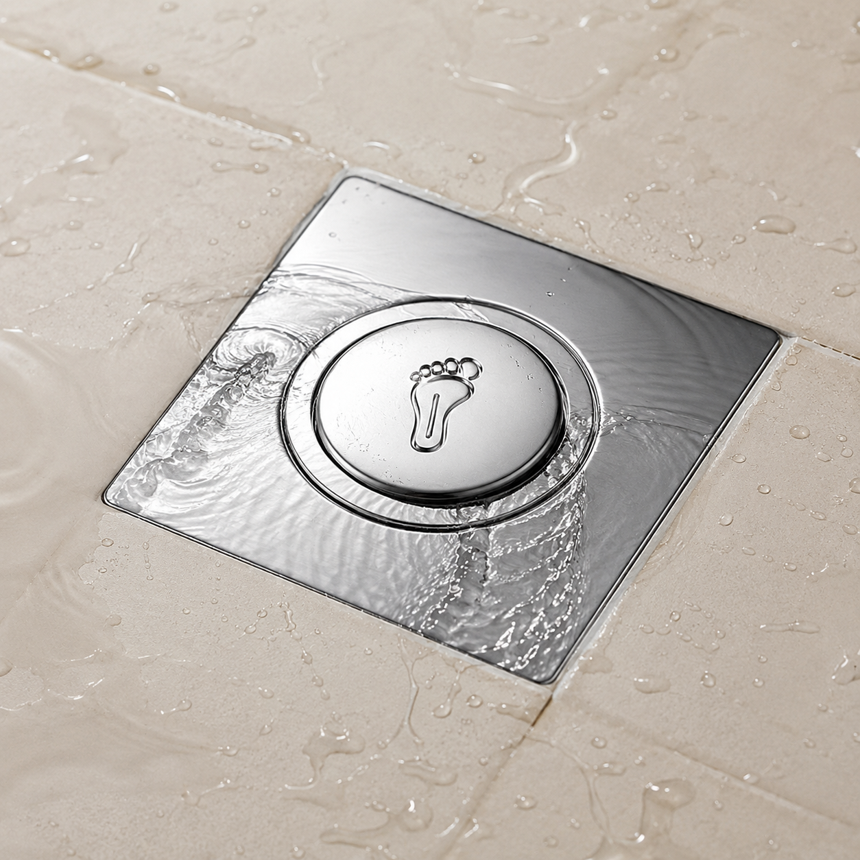 Square Stainless Steel Foot-Press Floor Drain with Anti-Odor Core, Fast Drainage & Removable Cover