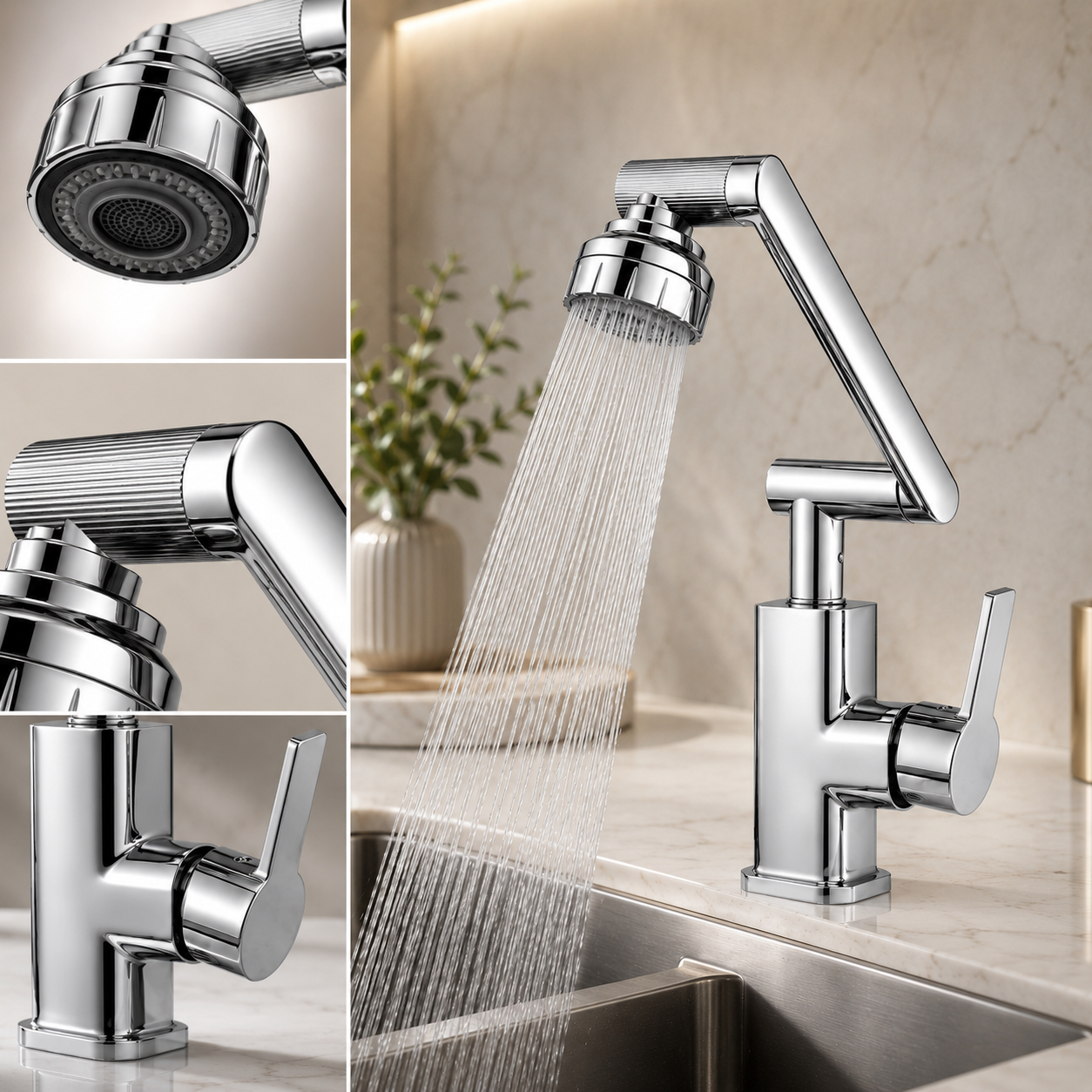 360° Rotating Dual-Mode Kitchen Faucet with Adjustable Spray Head