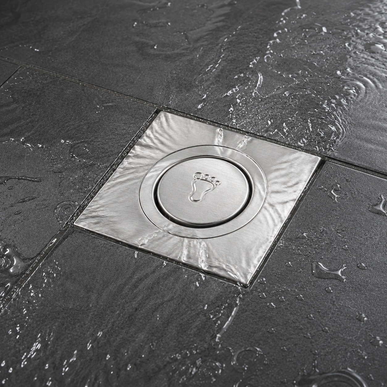 Square Stainless Steel Foot-Press Floor Drain with Anti-Odor Core, Fast Drainage & Removable Cover