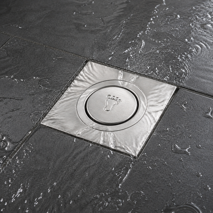 Square Stainless Steel Foot-Press Floor Drain with Anti-Odor Core, Fast Drainage & Removable Cover