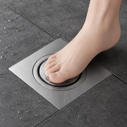 Square Stainless Steel Foot-Press Floor Drain with Anti-Odor Core, Fast Drainage & Removable Cover