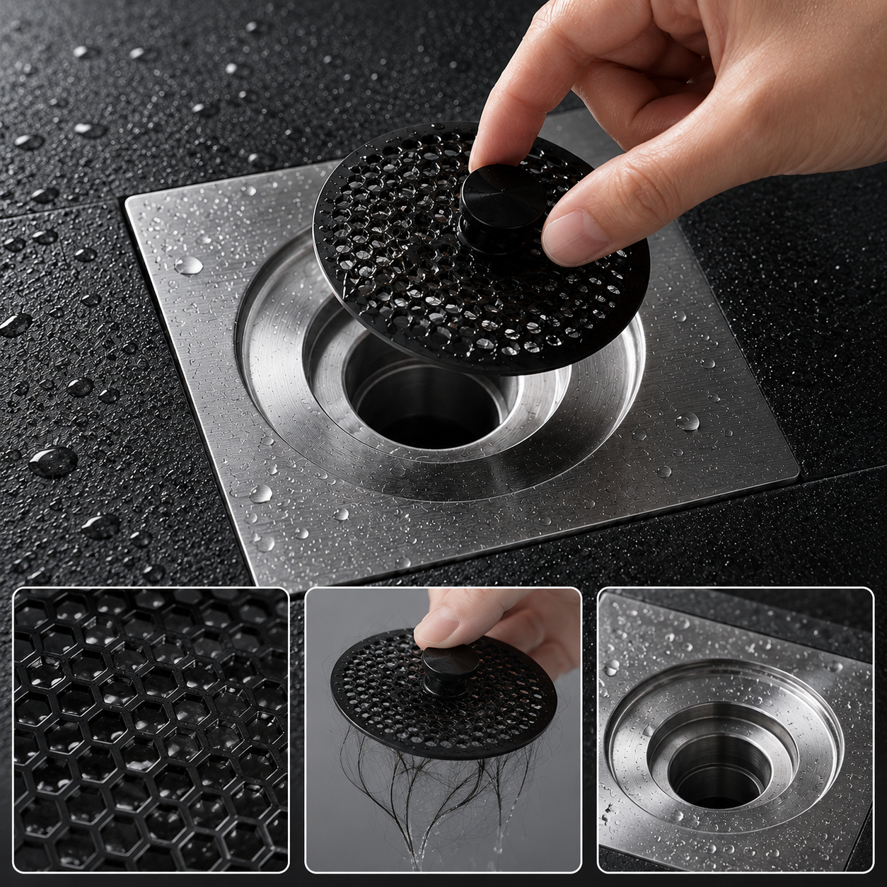 Removable Hair Filter Floor Drain with Fast-Drain Stainless Steel Base